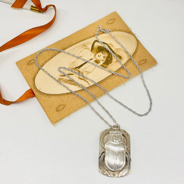Sterling Silver Vintage Egyptian Scarab Pendant Necklace Jewelry Bloomers and Frocks